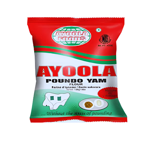 Ayoola Poundo Yam Flour packaging on a white background