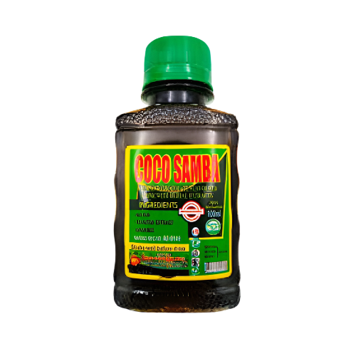 Bottle of Coco Samba with a green cap