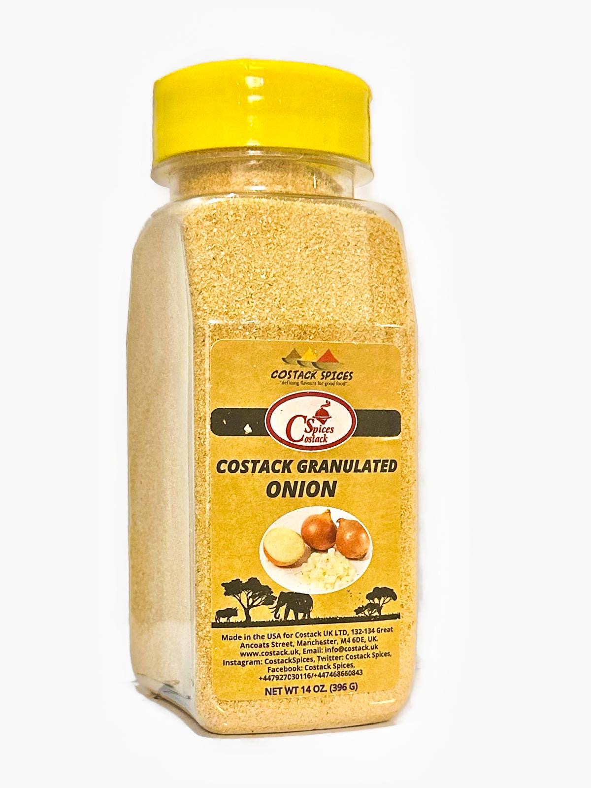 Jar of Costack Granulated Onion on a white background