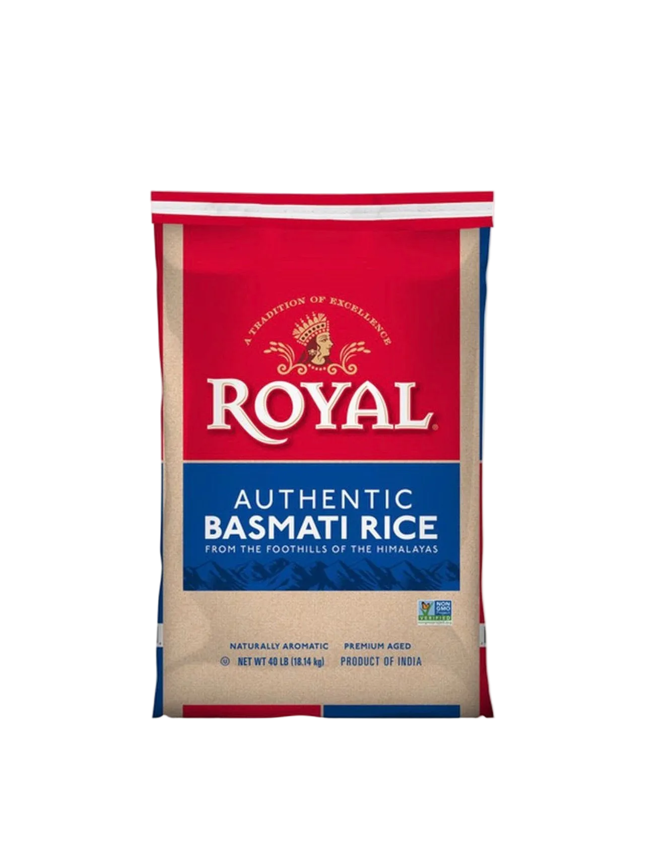 Bag of Royal Authentic Basmati Rice on a white background