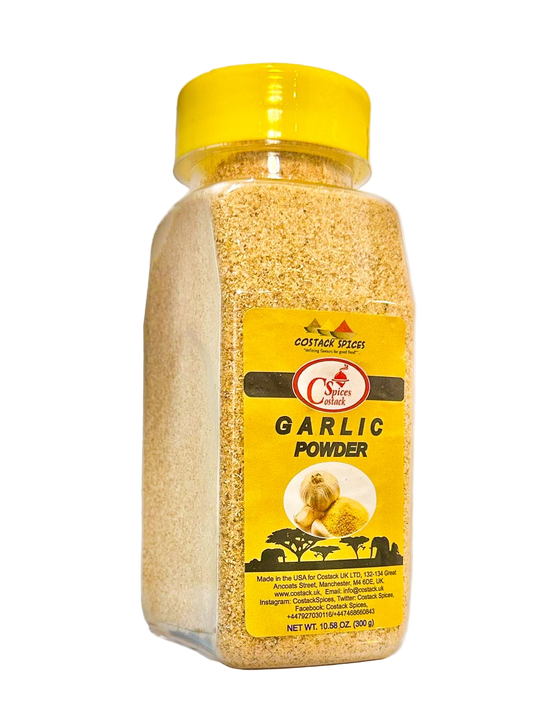 Bottle of costack Garlic Powder on a white background
