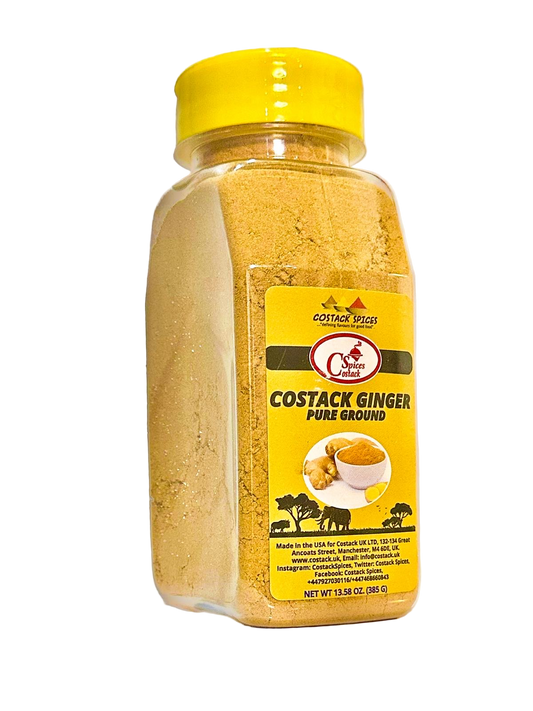 Bottle of Costack Ginger Pure Ground on a white background