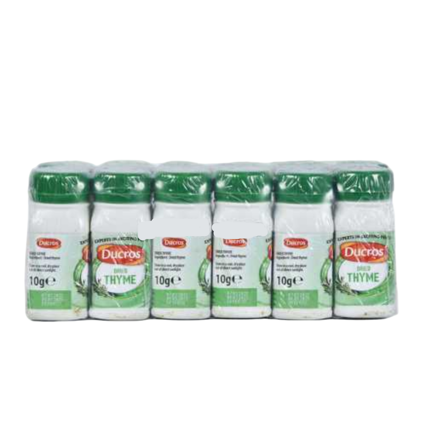 Pack of Ducros dried thyme containers on a white background