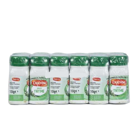 Pack of Ducros dried thyme containers on a white background