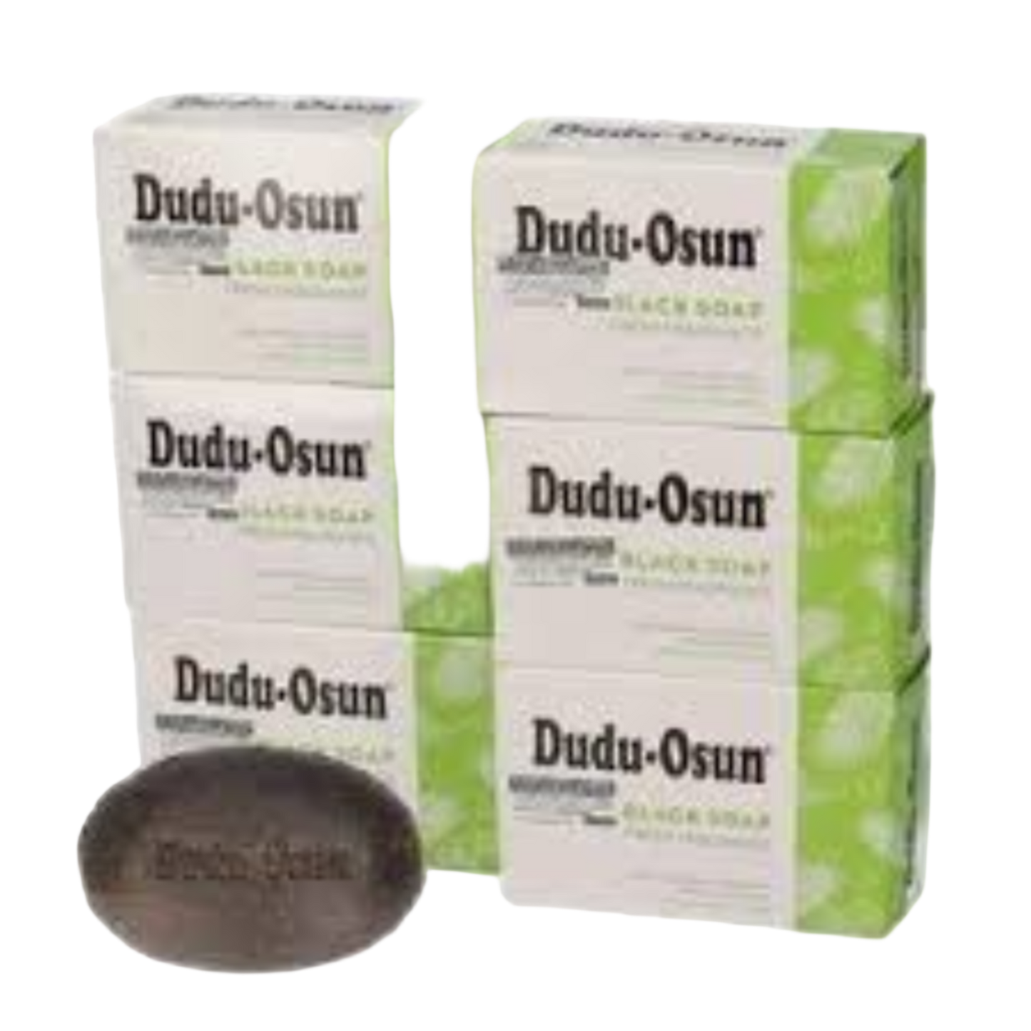 Dudu Osun soap bars with packaging on a white background