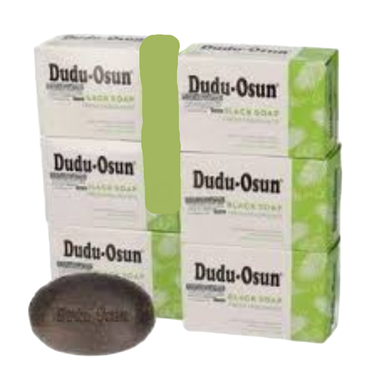 Dudu Osun soap bars with packaging on a white background