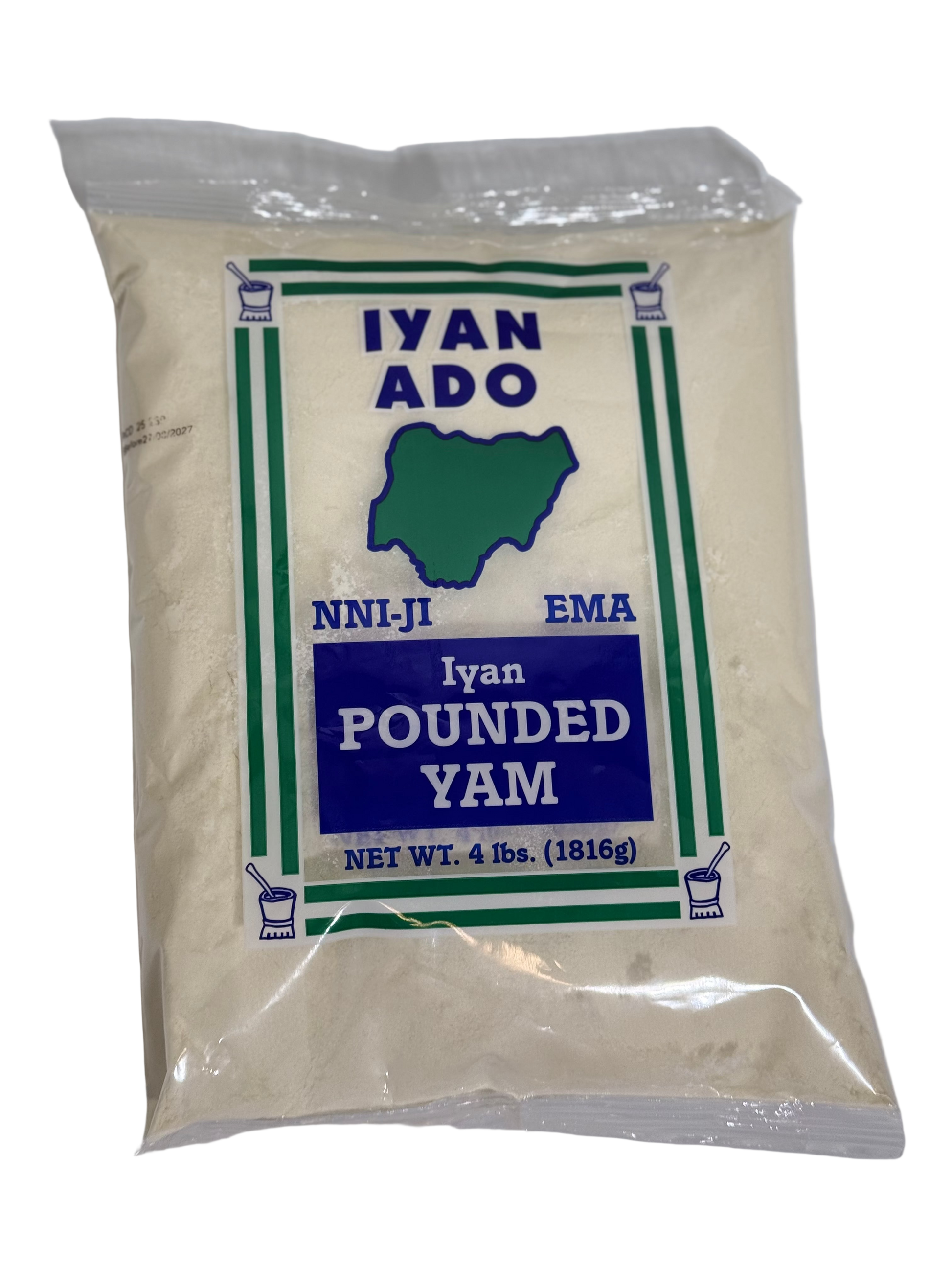 Package of Iyan Ado pounded yam on a white background