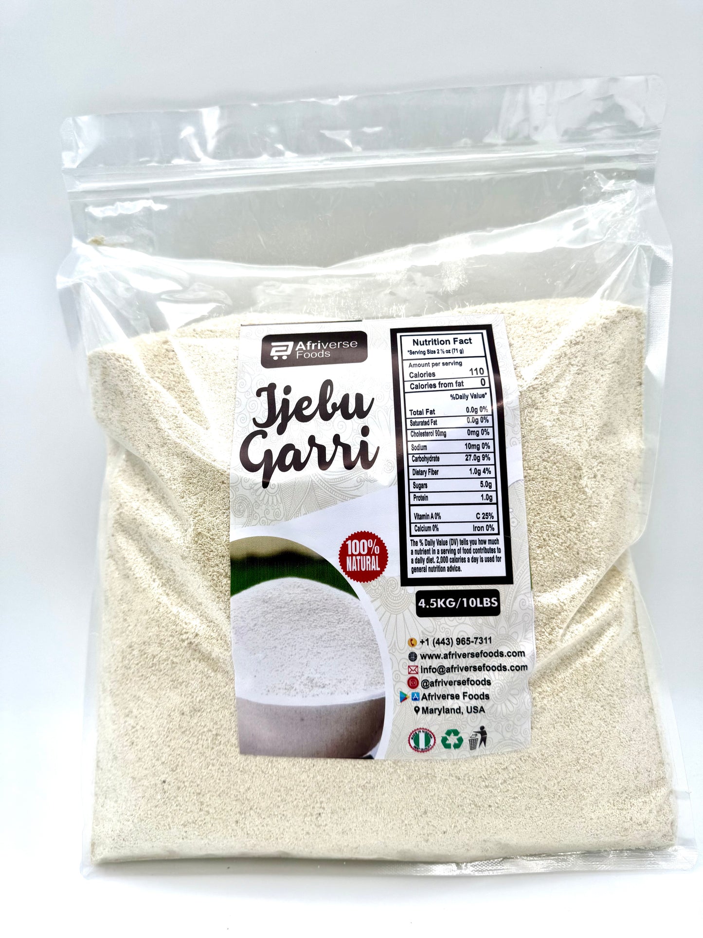 Packaged Afriverse Foods 'Ijebu Garri' 10lbs with a clear background