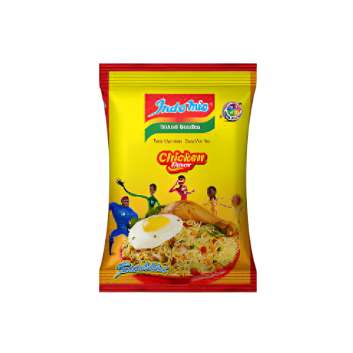 Indomie Chicken flavor noodle pack with colorful design on a white background