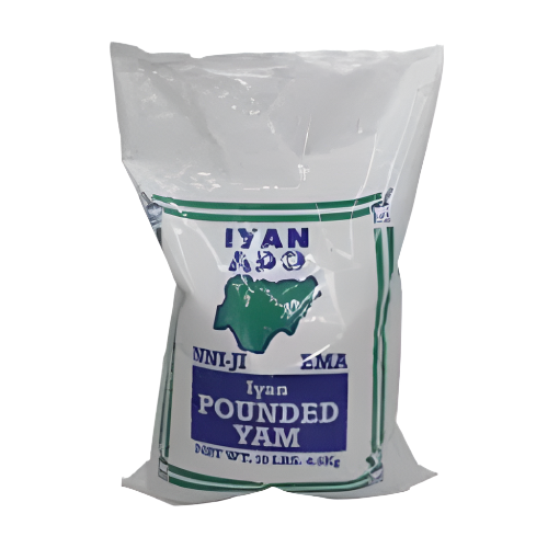 Bag of Iyan Abo pounded yam on a white background