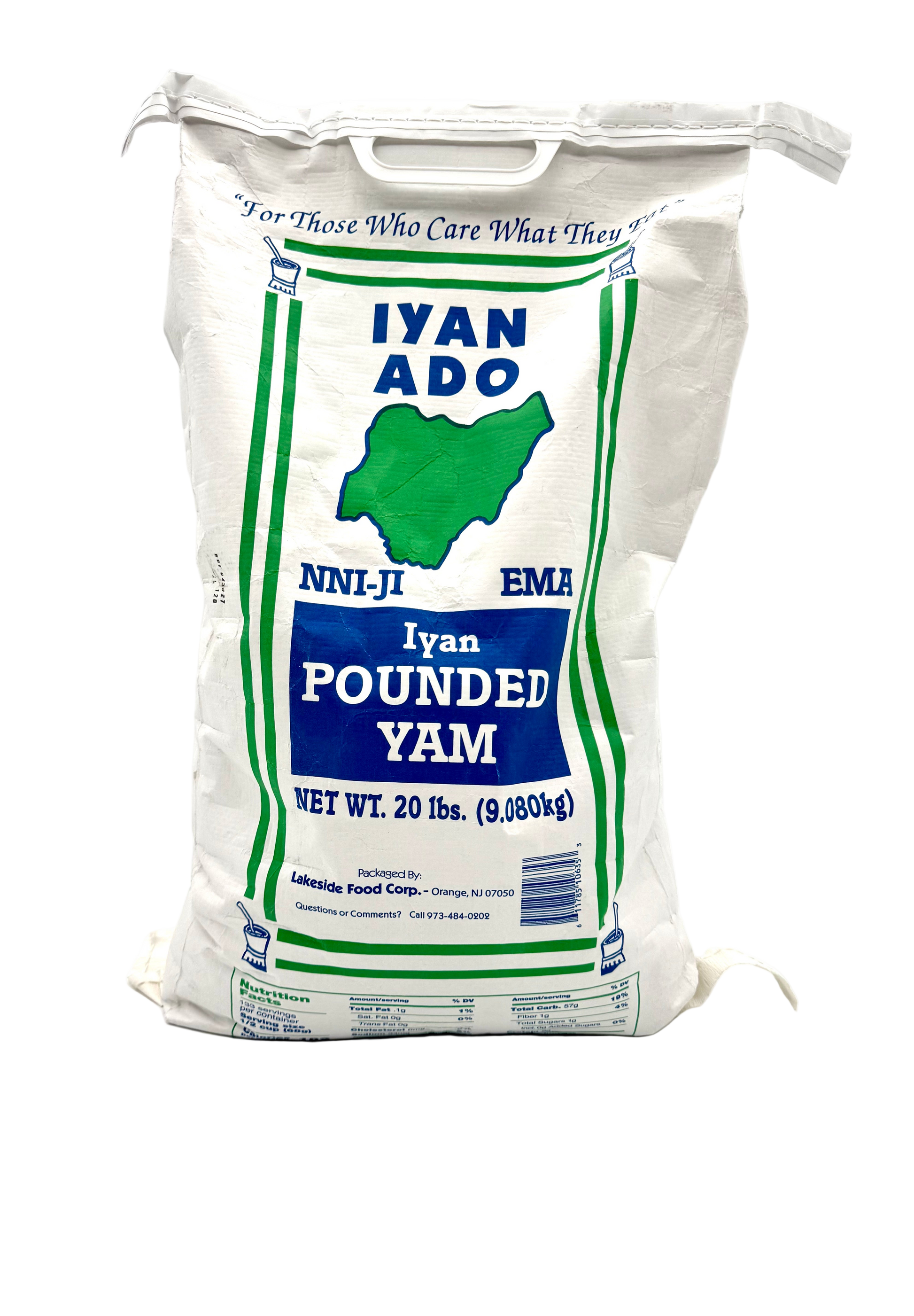 Bag of Iyan Ado pounded yam on a white background