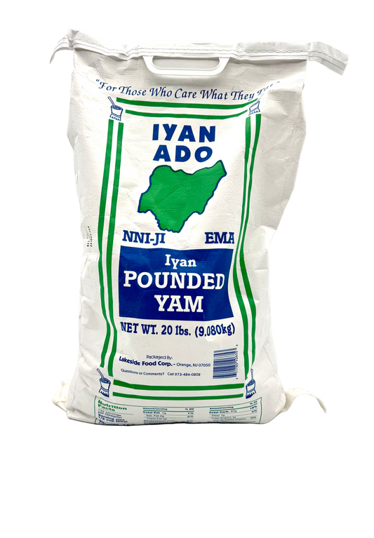 Bag of Iyan Ado pounded yam on a white background
