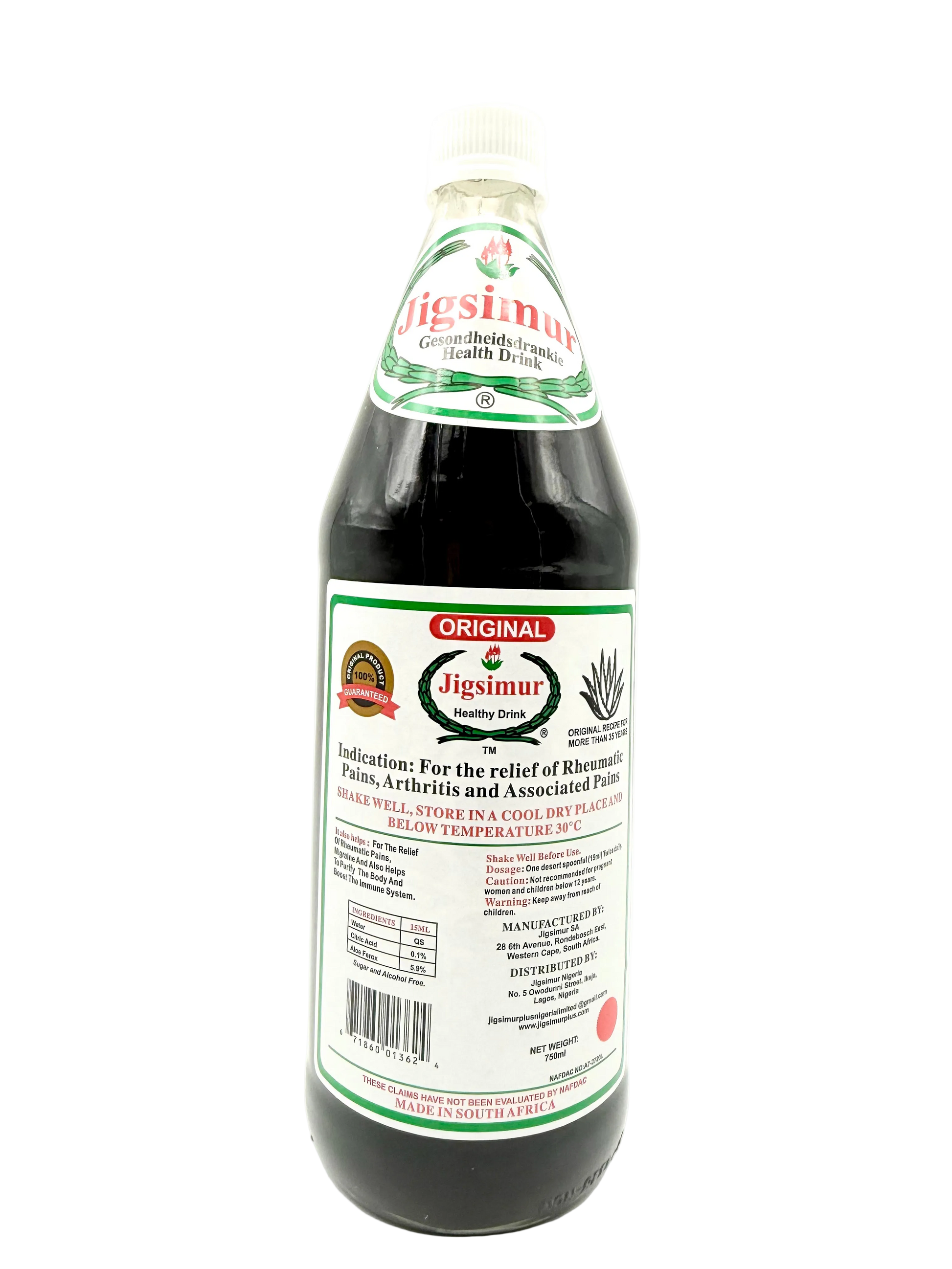 Bottle of Jigsimur herbal with a white background