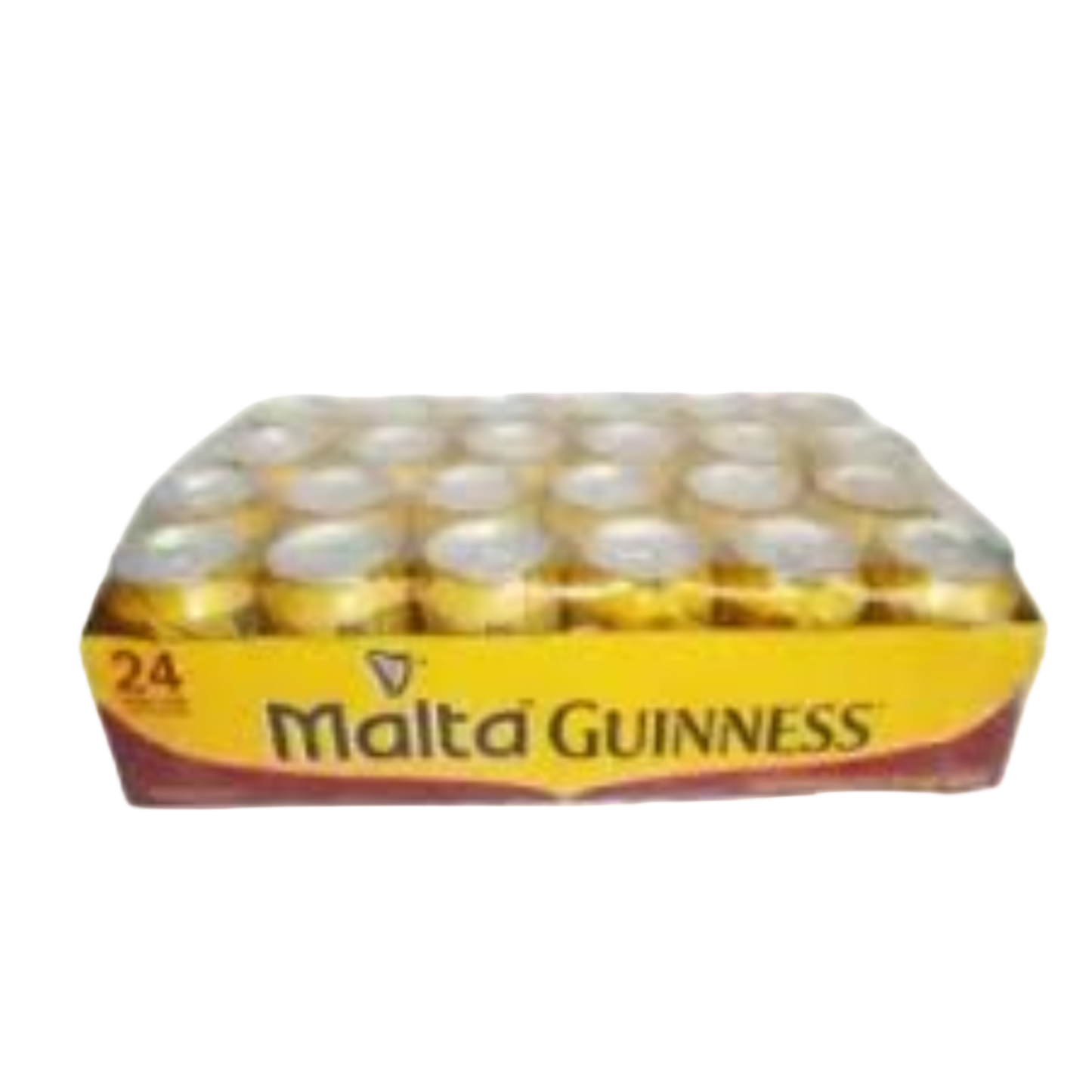 Box of Malta Guinness beer bottles on a white background