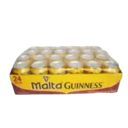 Box of Malta Guinness beer bottles on a white background
