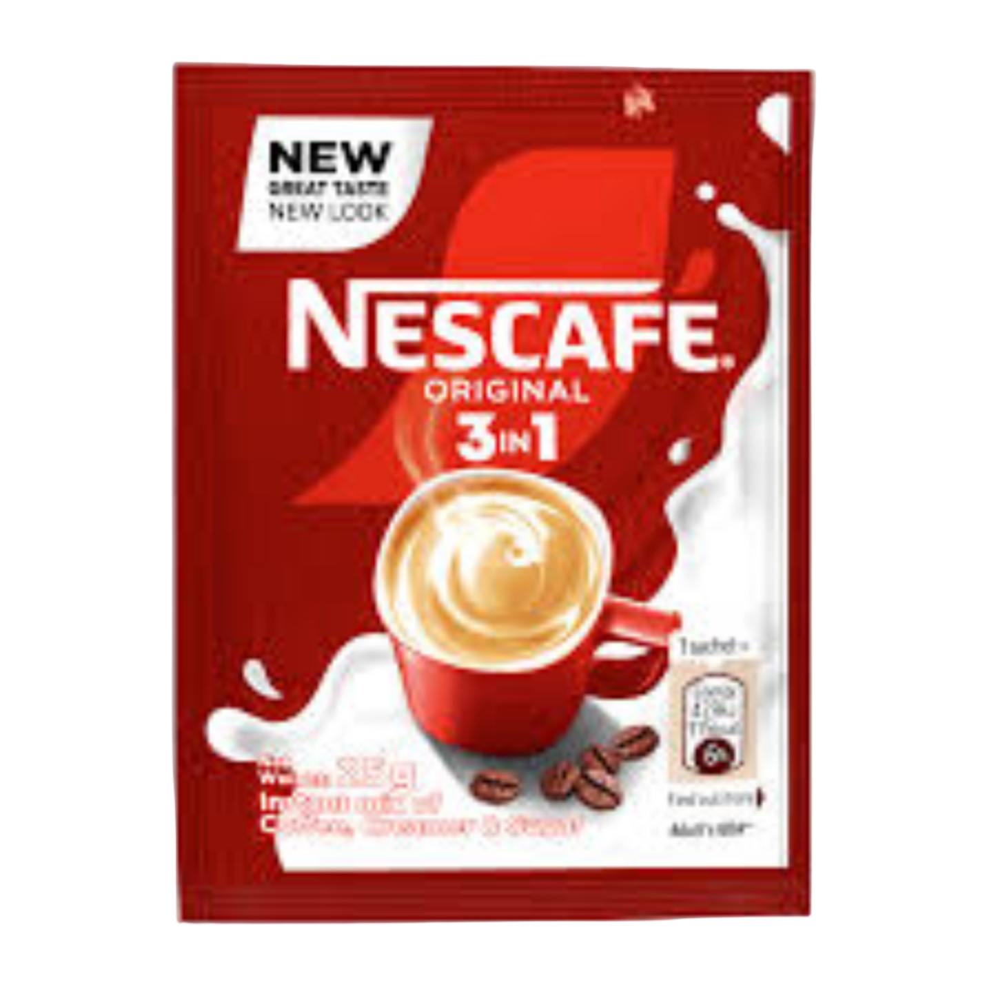 Nescafe 3in1 coffee pack with red background