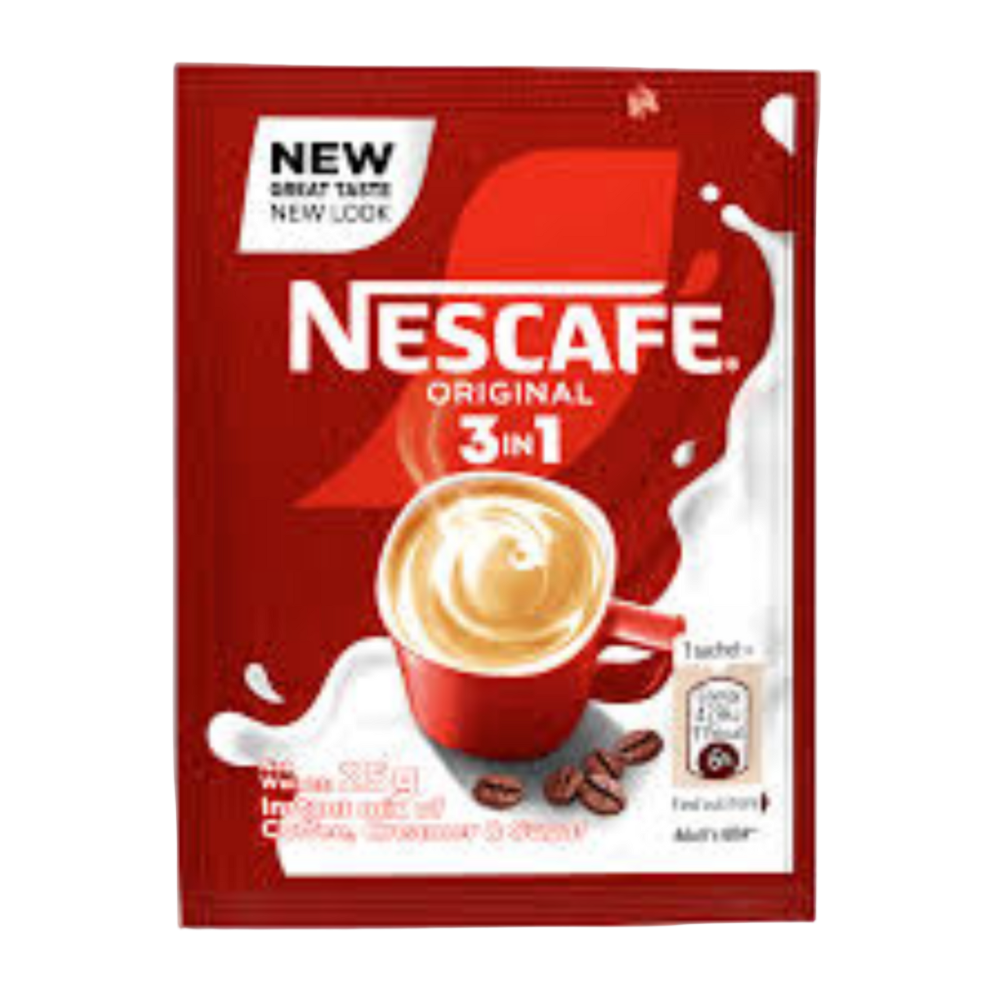 Nescafe 3in1 coffee pack with red background