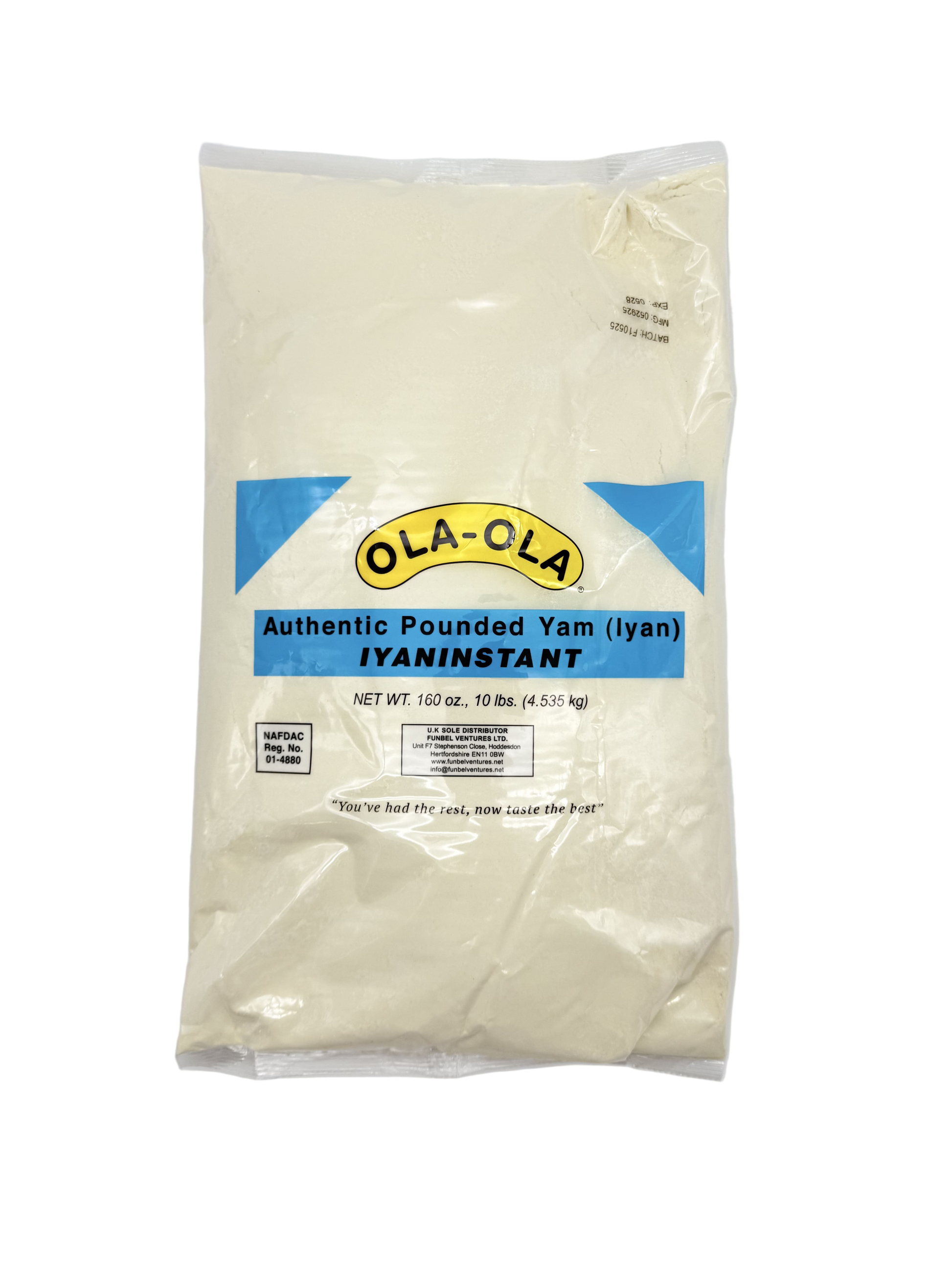 Package of Ola-Ola Authentic Pounded Yam on a white background