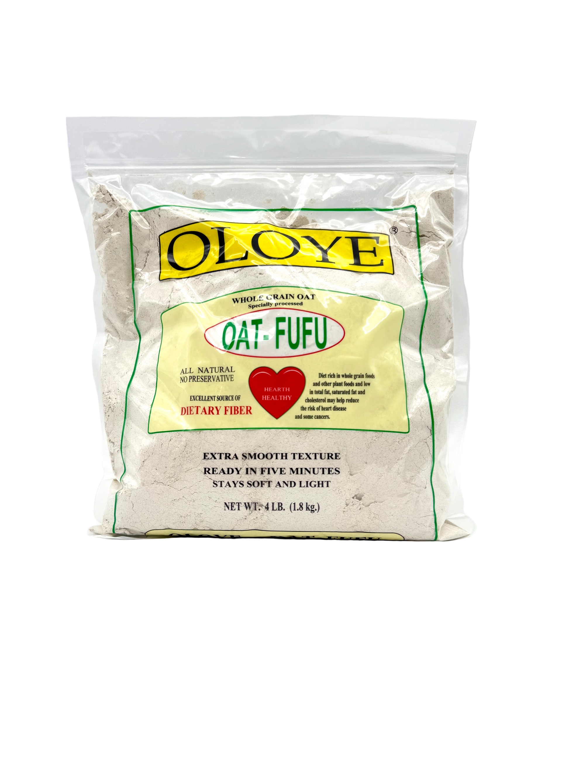 Bag of Oloye Oat Fufu on a white background
