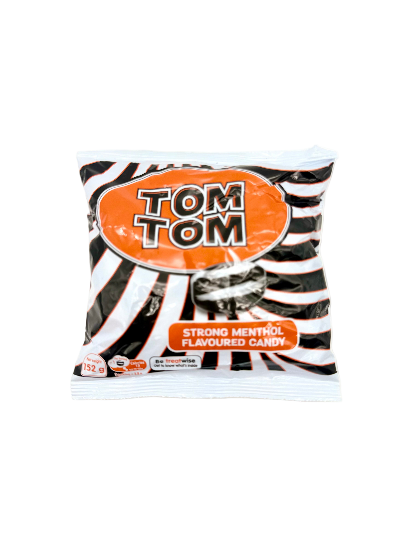 Pack of Tom Tom strong menthol flavored candy with zebra pattern