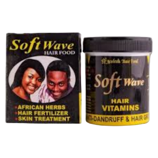 Containers of Soft Wave hair care products on a white background