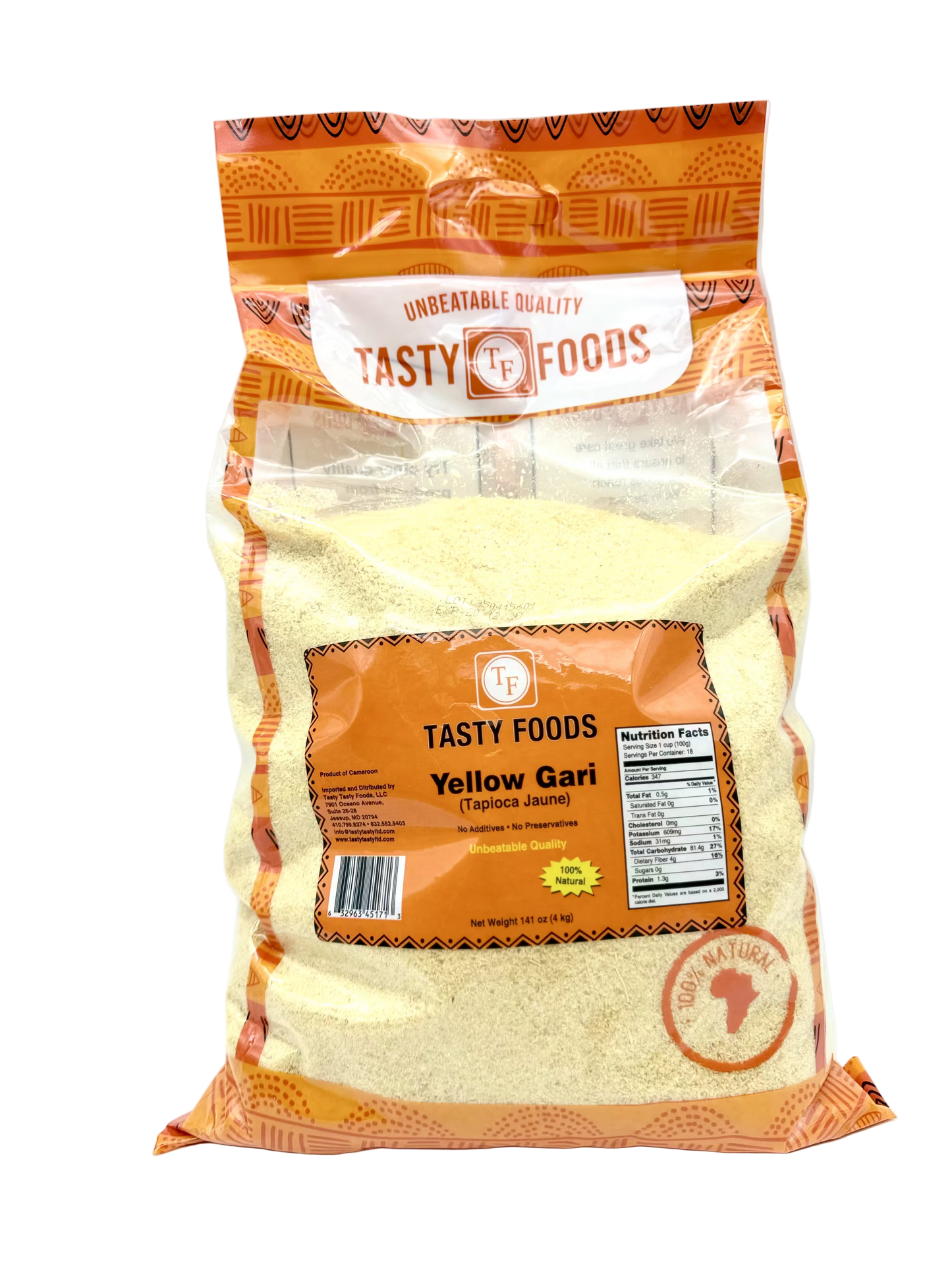 Bag of Tasty Foods Yellow Gari on a white background