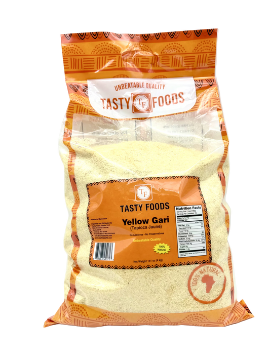 Bag of Tasty Foods Yellow Gari on a white background