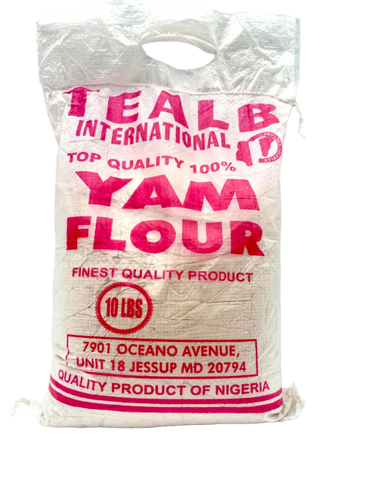 Bag of Teal B International Yam Flour on a white background