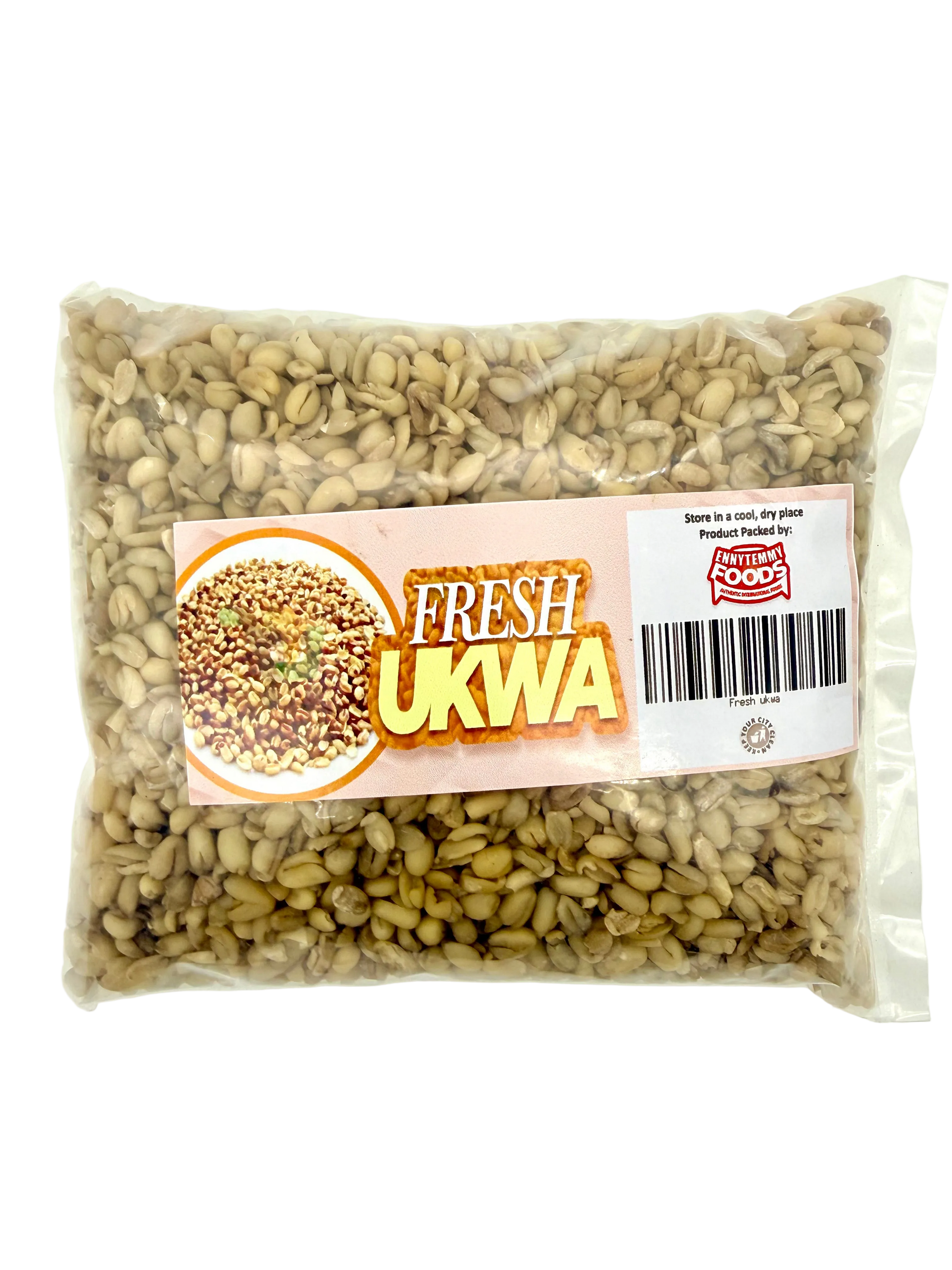 Packaged food item labeled 'Fresh Ukwa' with a brand logo on a white background
