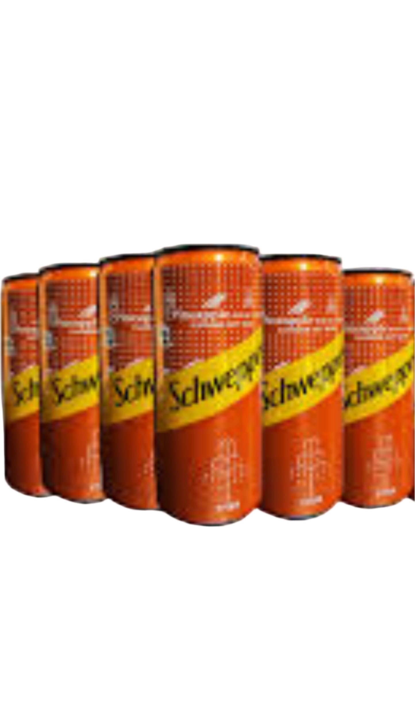Multiple bottles of Schweppes pineapple on a white background